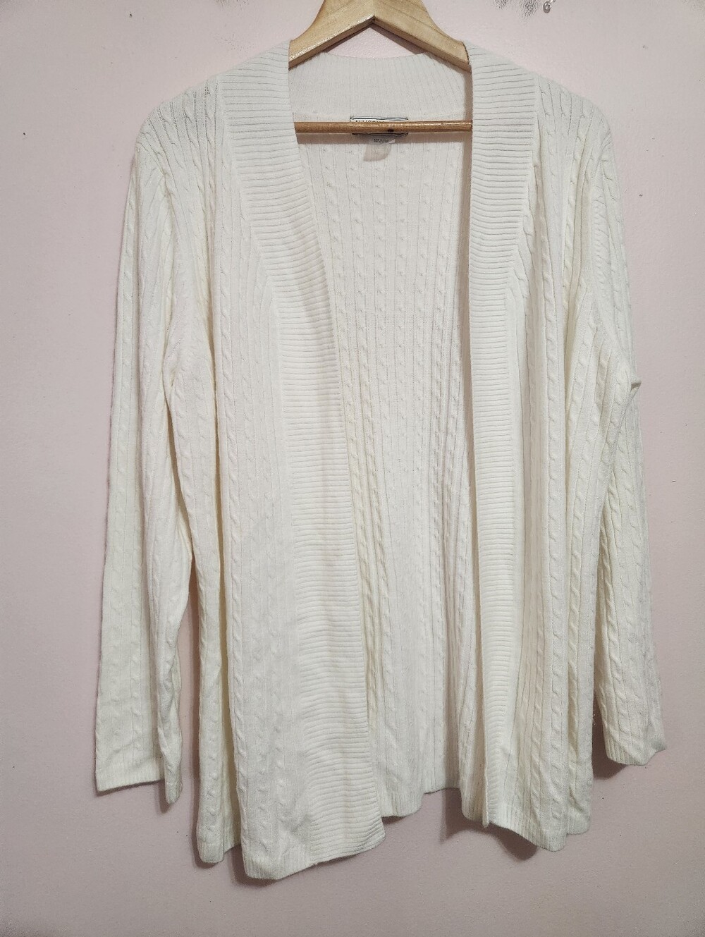 Allison Daley White Cable Knit Open Front Cardigan Sweater 2X Coastal Grandma